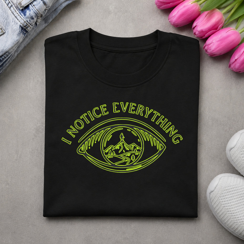 I Notice Everything Graphic T-Shirt | Minimal Aesthetic Quote Tee | Streetwear Oversized Cotton Unisex T-Shirt