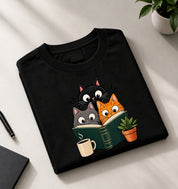 Book Reading Cat T-Shirt Black