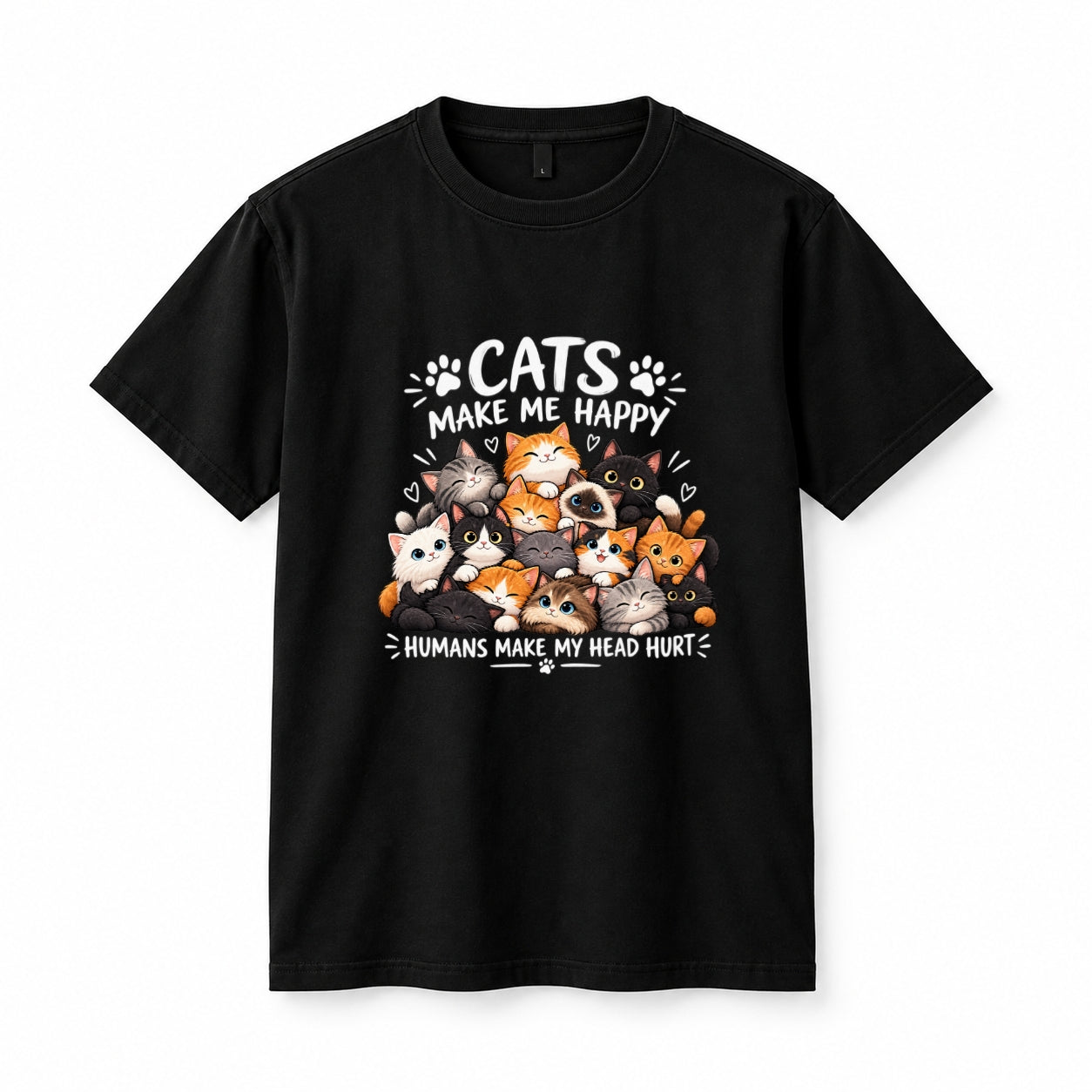 Cats Make me Happy T-Shirt Black