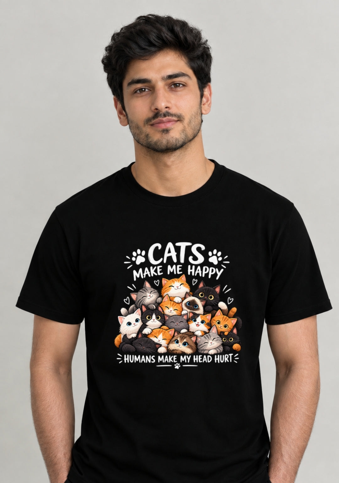 Cats Make me Happy T-Shirt Black
