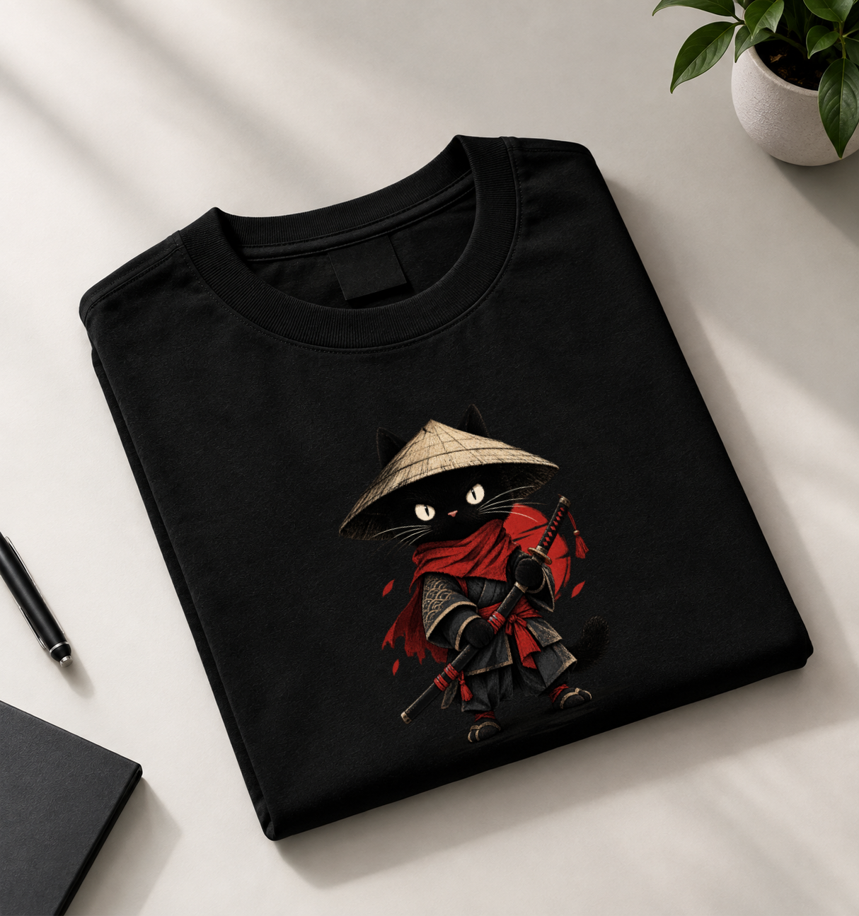 Samurai Cat T-Shirt Black