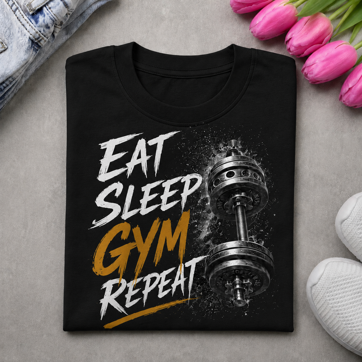 Eat Sleep Gym Repeat – Fitness Motivation T-Shirt